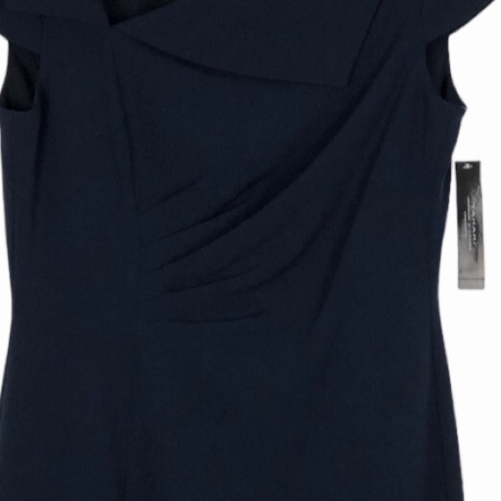 Tahari ASL Navy Asymmetric Collared Sheath Dress 6 - Picture 8 of 16